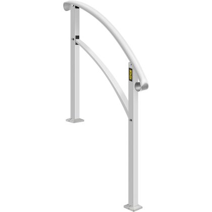 Vevor 4-Step Adjustable Handrail Fits 3 or 4 Steps Stair Rail Wrought Iron Handrail, Matte White
