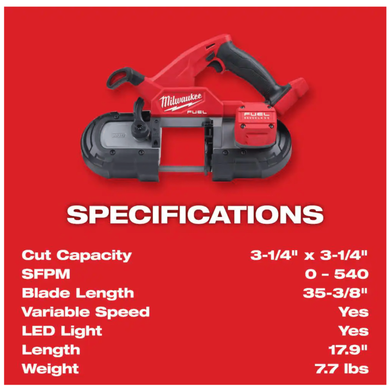 Milwaukee M18 Fuel 18-Volt Lithium-Ion Brushless Cordless Compact Bandsaw, Tool-Only (2829-20)