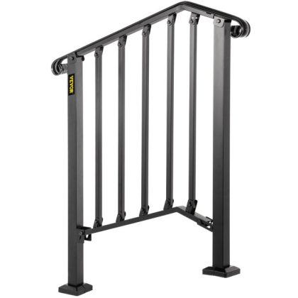 Vevor Handrail Picket 2 Fits 2 or 3 Steps Outdoor Stair Rail Wrought Iron Handrail, Matte Black