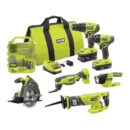 Ryobi ONE+ 18V Cordless 6-Tool Combo Kit with Drill And Impact Drive Kit (95-Piece)