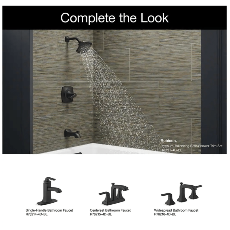 Kohler Rubicon 1-Handle 3-Spray Tub and Shower Faucet in Matte Black, Valve Included (K-R76217-4G-BL)