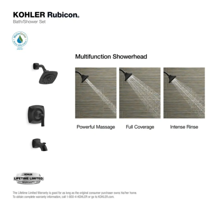 Kohler Rubicon 1-Handle 3-Spray Tub and Shower Faucet in Matte Black, Valve Included (K-R76217-4G-BL)