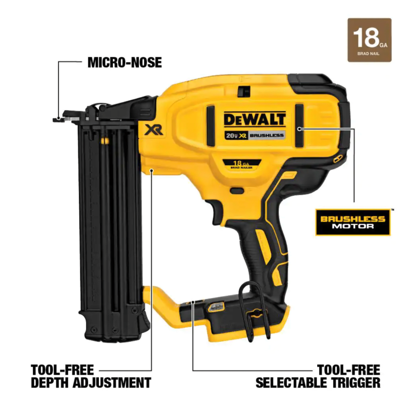 Dewalt 20-Volt MAX XR Lithium-Ion Cordless 18-Gauge Brad Nailer, Tool-Only (DCN680B)