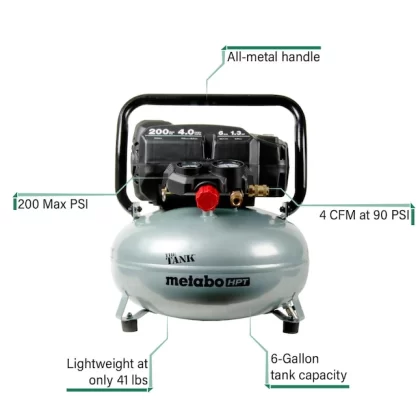 Metabo HPT The Tank 6-Gallon Single Stage Portable Corded Electric Pancake Air Compressor