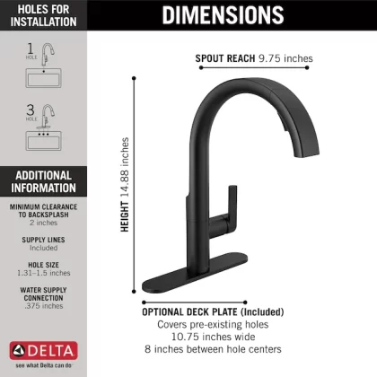 Delta 19824LF-BL Keele Matte Black Single Handle Deck-mount Pull-down Handle Kitchen Faucet (Deck Plate Included)