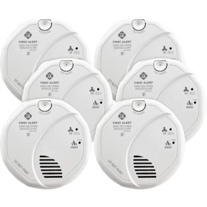First Alert 1043567 BRK 6-Pack AC Hardwired Combination Smoke and Carbon Monoxide Detector with Voice Alert
