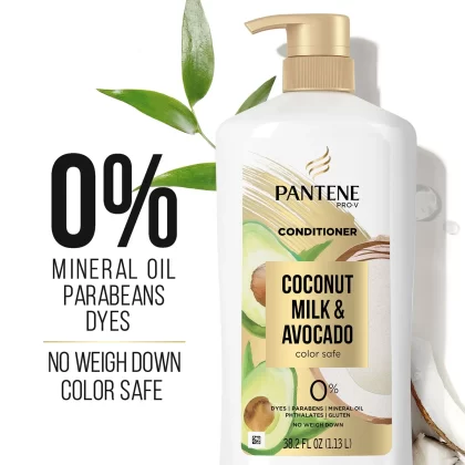 [SET OF 3] - Pantene Pro-V Paraben Free, Dye Free, Mineral Oil Free Coconut Milk and Avocado Moisturizing Conditioner For Dry Hair (38.2 fl. oz./set)