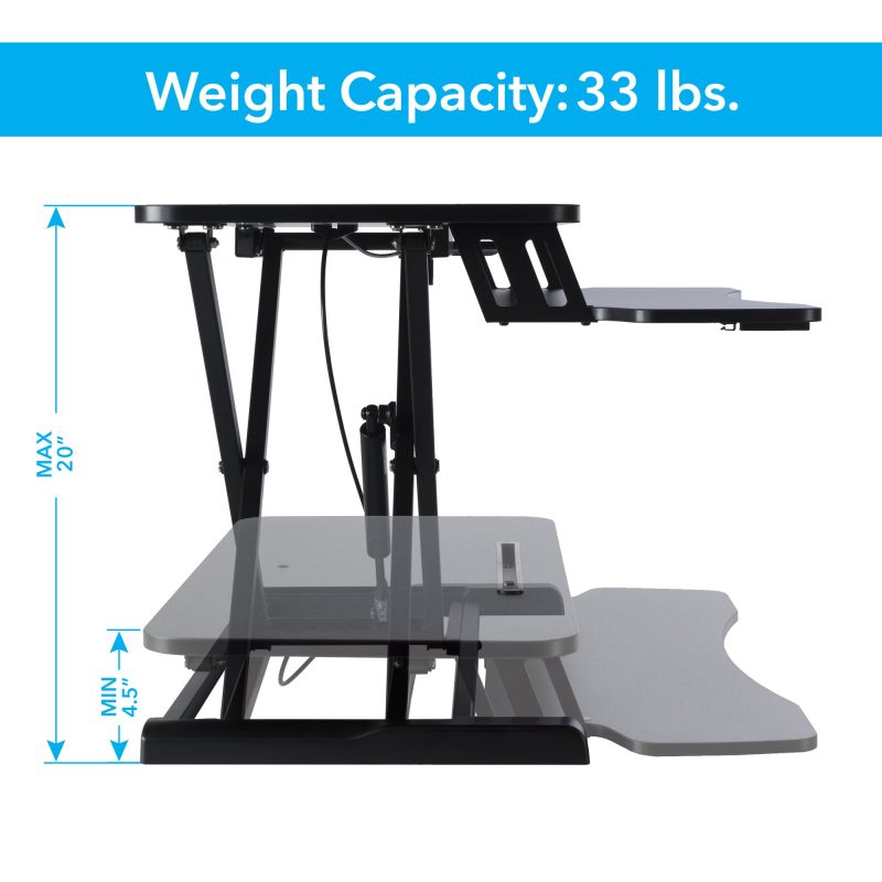Atlantic Height Adjustable Large Standing Desk Converter, Black - Gas Spring, Size L