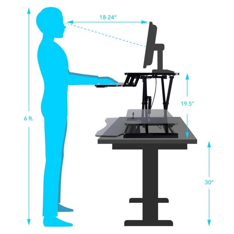 Atlantic Height Adjustable Large Standing Desk Converter, Black - Gas Spring, Size L