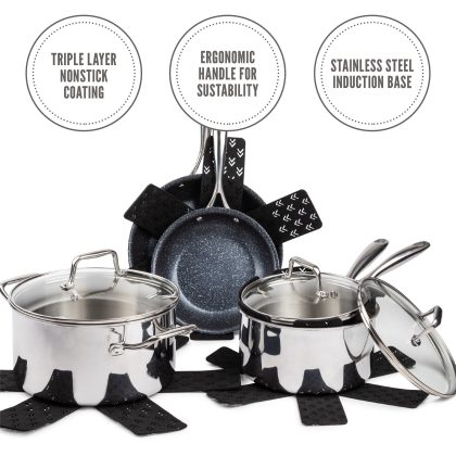 Thyme & Table Non-Stick 12-Piece Cookware Set Tri-Ply Stainless Steel (TT0167)