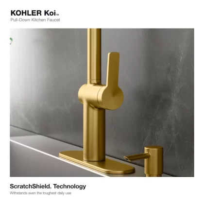 Kohler Koi Vibrant Moderne Brushed Brass Single Handle Deck-mount Pull-down Handle Kitchen Kitchen & Bath Fixtures (Deck Plate Included)