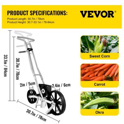Vevor Garden Seeder, Metal Precision Garden Push Seeder with 6 Seed Plates