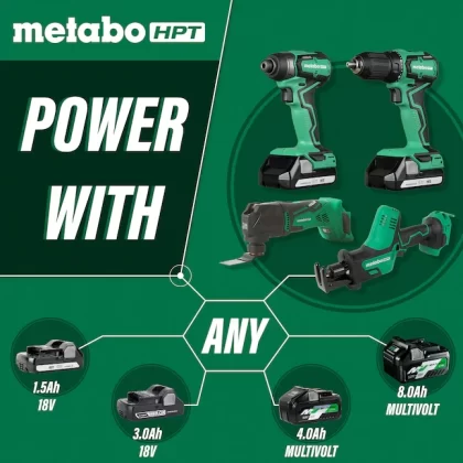 Metabo HPT MultiVolt 4-Tool 18-Volt Brushless Power Tool Combo Kit Case, 2-Batteries Included & Charger Included (KC18DDX4M)