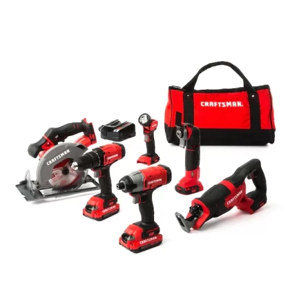 Craftsman V20 6-Tool 20-Volt Max Power Tool Combo Kit With Soft Case (2-Batteries Included And Charger Included)