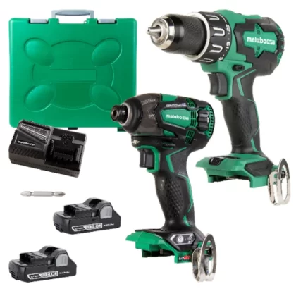 Metabo HPT MultiVolt 2-Tool 18-Volt Brushless Power Tool Combo Kit with Hard Case, 2-Batteries Included & Charger Included (KC18DBFL2CM)