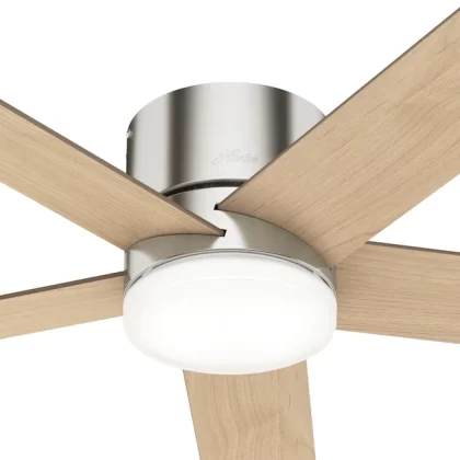 Hunter Vicinity 52-in Brushed Nickel LED Indoor Flush Mount Ceiling Fan with Light Remote (5-Blade)