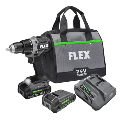 Flex 24-volt 1/2-in Single Sleeve Keyless Ratchet Brushless Cordless Drill, 2-Batteries Included & Charger Included (FX1151-2A)