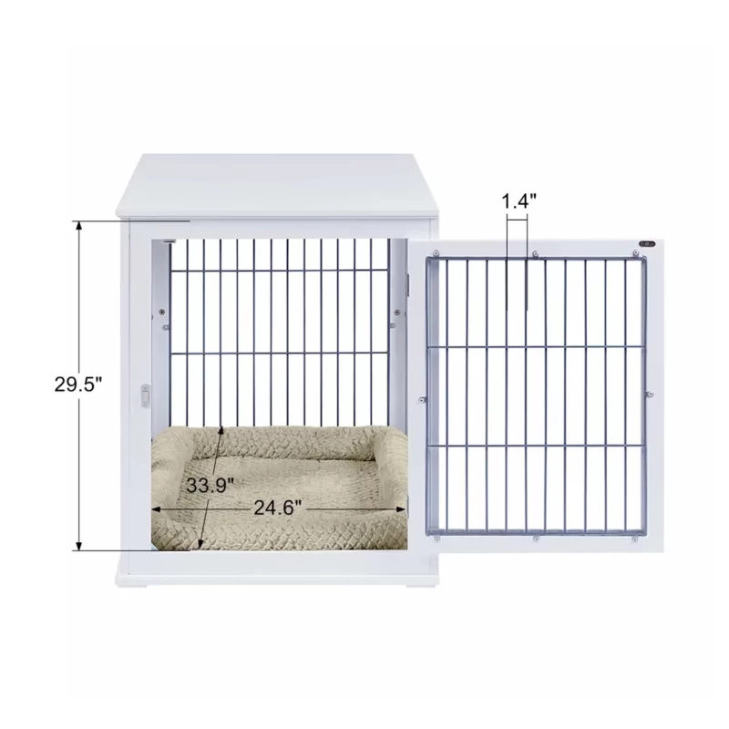 UniPaws Wooden Wire White Double Door Dog Kennel with Pet Bed, 38" L X 27" W X 31" H