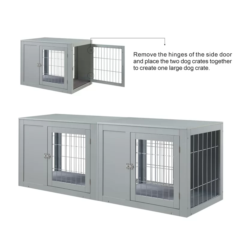 UniPaws Gray Wooden End Table Dog Crate, 36" L X 23" W X 26" H