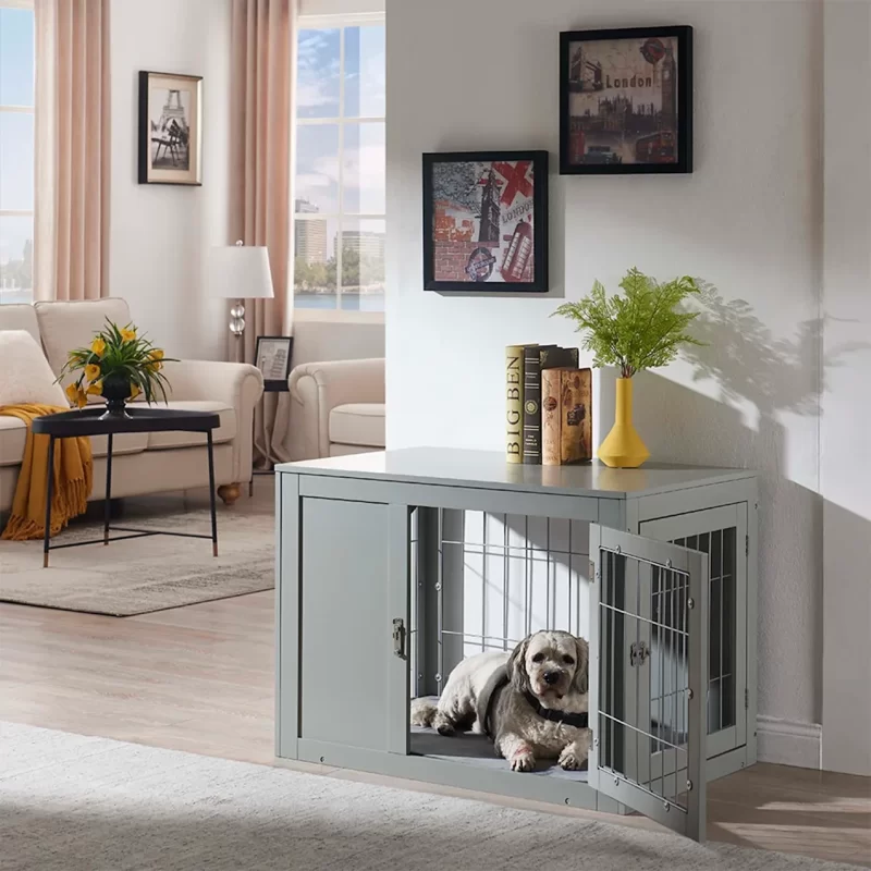 UniPaws Gray Wooden End Table Dog Crate, 36" L X 23" W X 26" H