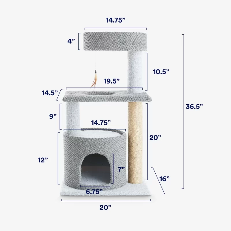 EveryYay Lookout Loft 4-Level Cat Tree with Hideaway for Large Cats, 20" L X 16" W X 36.5" H