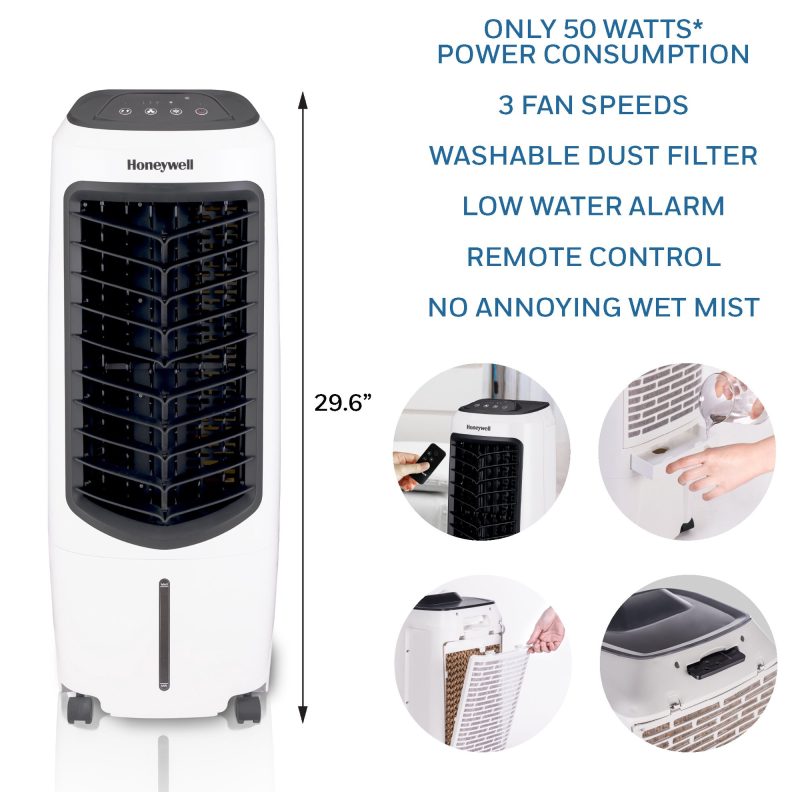 Honeywell TC10PEU 29.6" Portable Evaporative Cooler with Fan, Humidifier & Remote, White