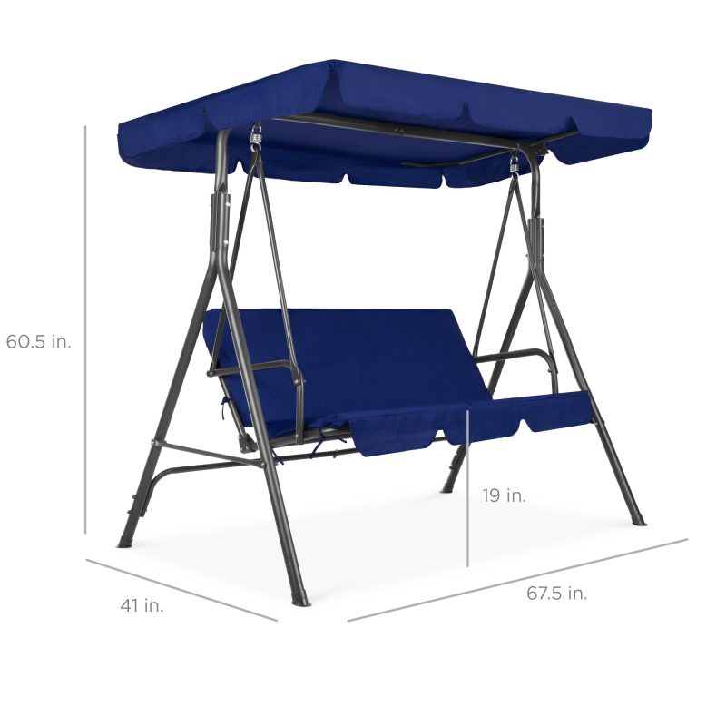 Best Choice Products 3-Person Outdoor Large Convertible Canopy Swing Glider Lounge Chair w/ Removable Cushions, Navy Blue
