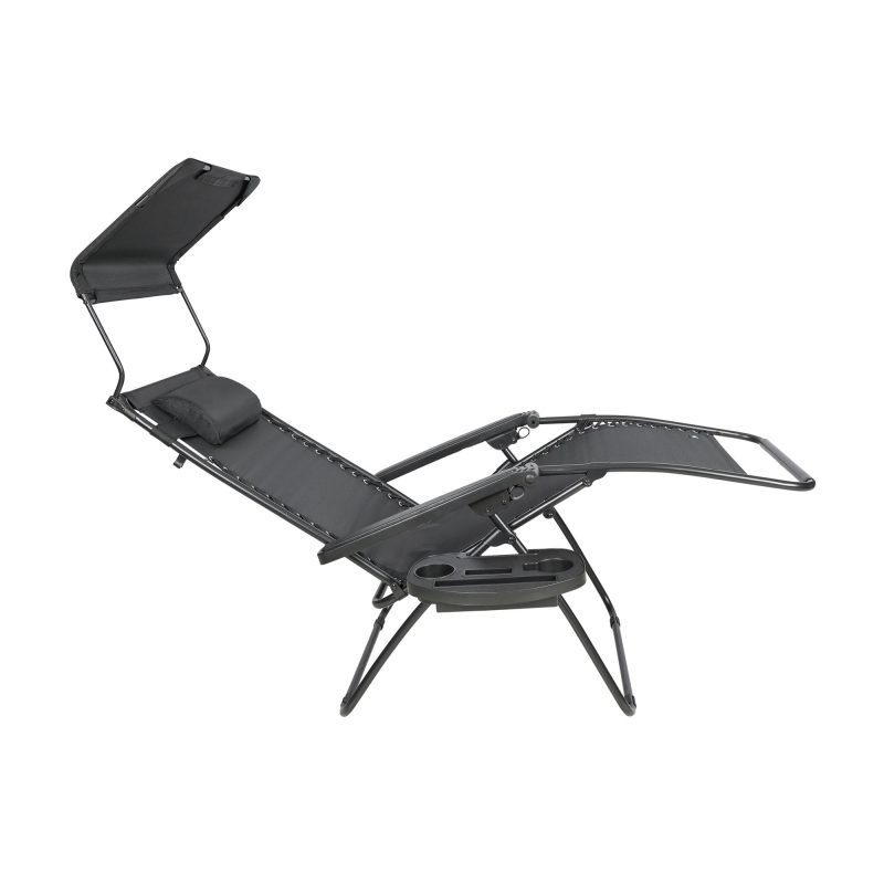 Bliss Hammocks 30" Wide XL Zero Gravity Chair w/ Canopy, Pillow, & Drink Tray, 360 lbs Capacity, Black