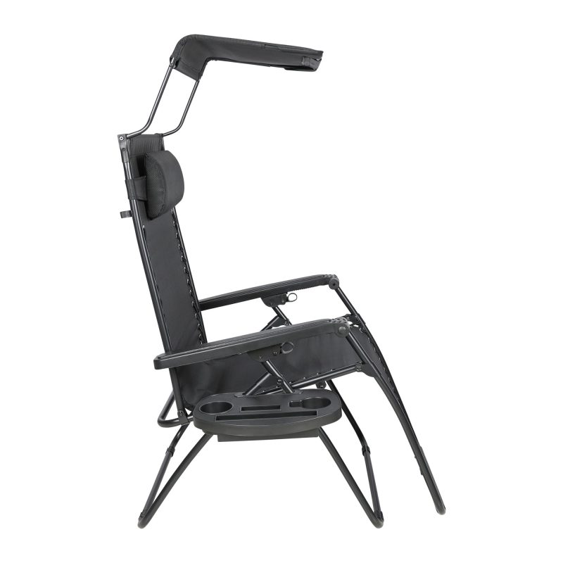 Bliss Hammocks 30" Wide XL Zero Gravity Chair w/ Canopy, Pillow, & Drink Tray, 360 lbs Capacity, Black