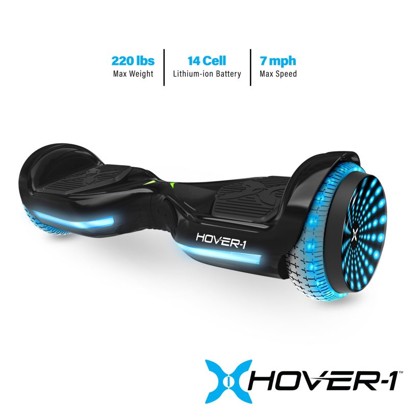 Hover-1 Turbo Hoverboard, LED Infinity Wheels, LED Headlights, 220 Max Weight, 7 MPH, Black