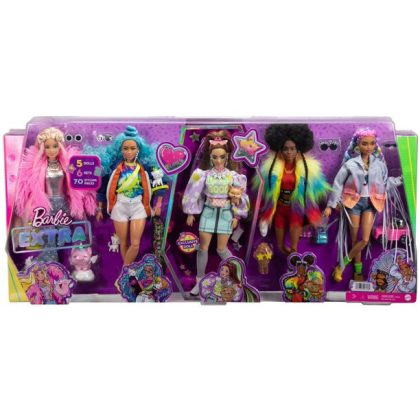 Barbie Extra 5-Doll Set With 6 Pets & 70 Styling Pieces For Kids 3 Years Old & Up