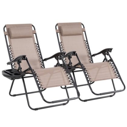 Walsunny 2 Pcs Khaki Outdoor Adjustable Folding Zero Gravity Chair For Backyard and Pool