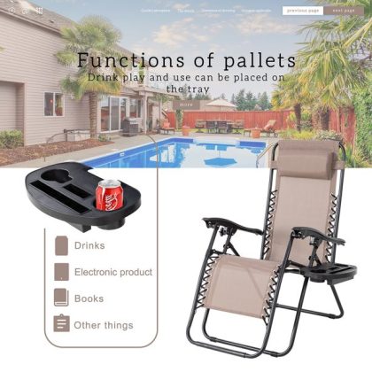 Walsunny 2 Pcs Khaki Outdoor Adjustable Folding Zero Gravity Chair For Backyard and Pool