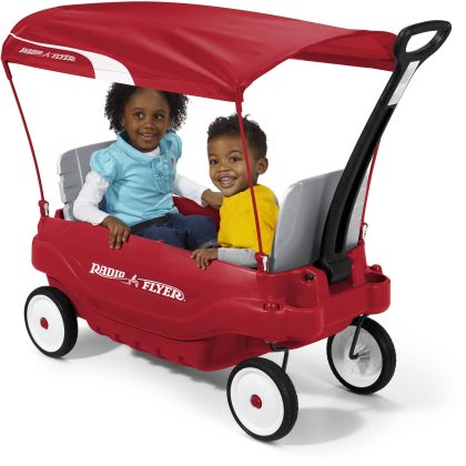 Radio Flyer Deluxe Family Wagon with Canopy, Folding Seats, Red