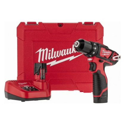 Milwaukee 12V 3/8″ Pistol Grip Cordless Drill-Keyless Chuck, Reversible, 2 Lithium-Ion Batteries Included (2407-22)