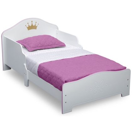 Delta Children Princess Crown Wood Toddler Bed, White/Pink