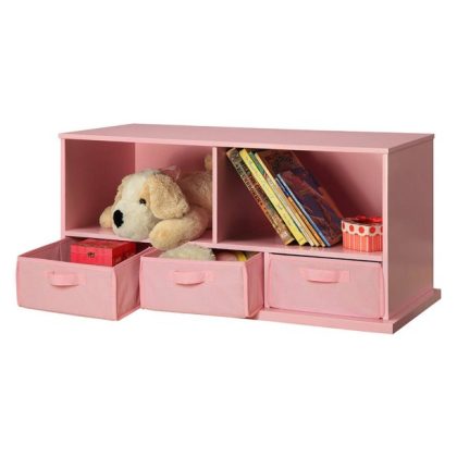 Badger Basket Children Wood and Fabric Storage Cube with 3 Baskets, Pink