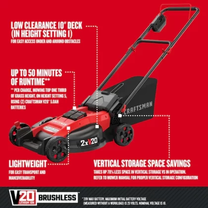 Craftsman V20 20-volt Max Brushless 20-in Cordless Electric Lawn Mower 5 Ah
