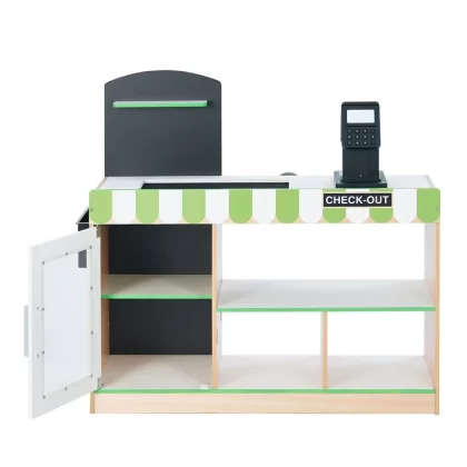 Teamson Kids Cashier Austin Play Checkout Counter with 5 accessories -Green/Natural