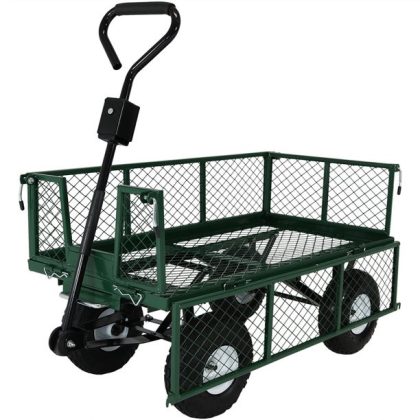 Sunnydaze Utility Steel Dump Garden Cart, Outdoor Lawn Wagon, Heavy-Duty 660 Pound Capacity, Green