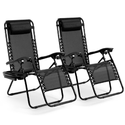 Maxkare Zero Gravity Chair Set Of 2 Antigravity Outdoor Patio Lawn Lounge Beach Pool Mesh Folding Recliner, Black