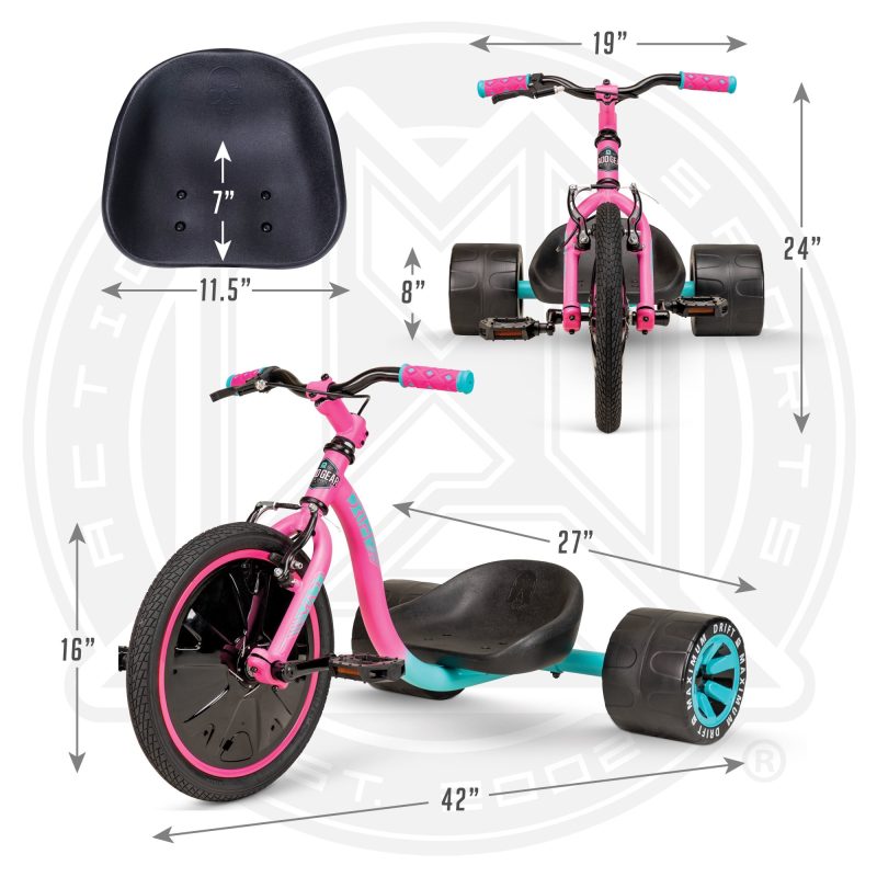 Madd Gear 16" Mini Drift Trike, Steel Frame Tricycle, Unisex- Pink, for Ages 5 and up