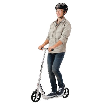 Razor A5 DLX Kick Scooter, 8" Large Wheels, Anti-Rattle Folding Aluminum Scooter, Silver - Easy Open
