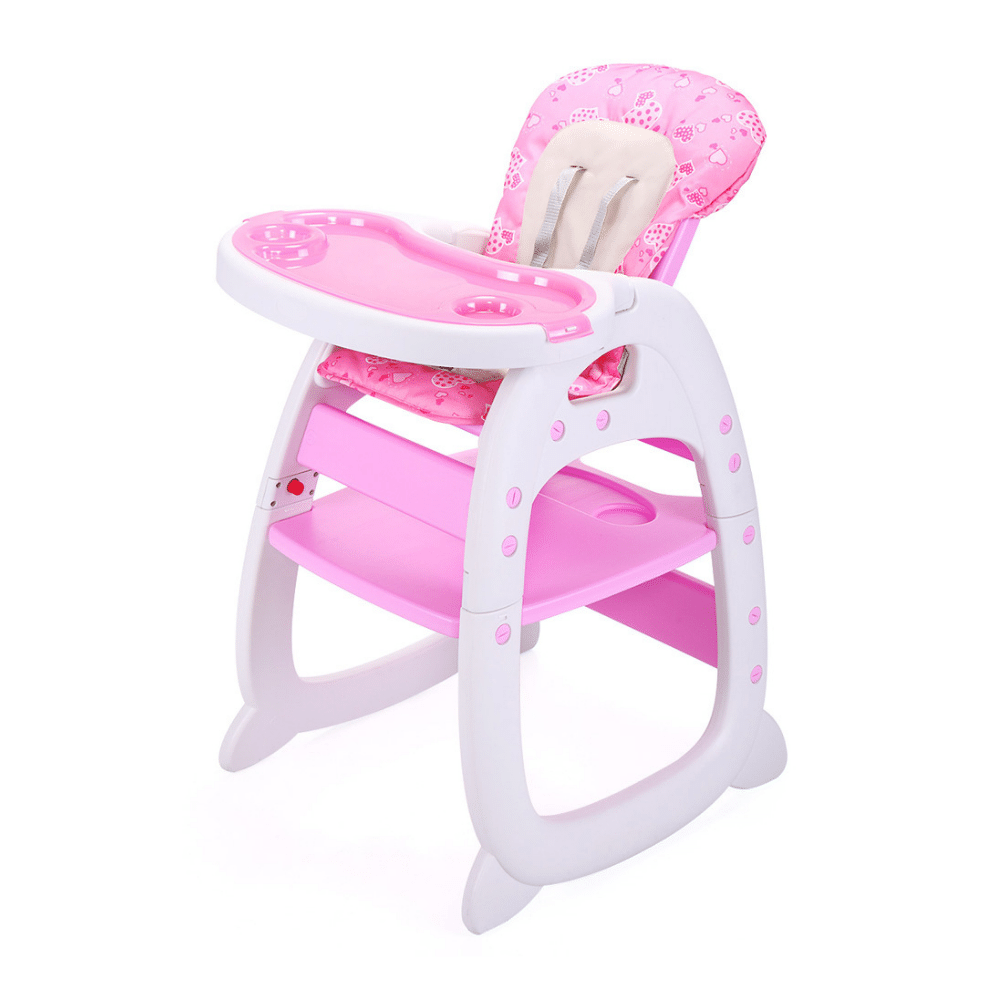 Hommoo 3 In 1 Baby High Chair, Convertible Play Table And Chair Set For Toddler, Adjustable Seat Back, Pink