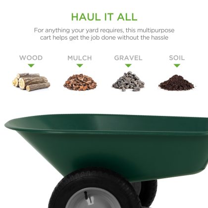 Best Choice Products Dual-Wheel Home Wheelbarrow Yard Garden Cart for Lawn, Construction, Green