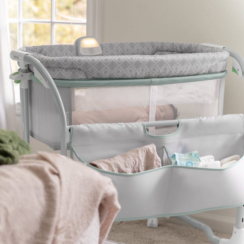 Ingenuity Dream & Grow Bedside Baby Bassinet 2-Mode Crib 0-12 Months, Adjustable Height - Tesse (Gray, Green)