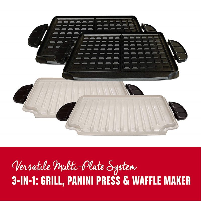 George Foreman GRP4842P Evolve Grill With Waffle Plates and Ceramic Grill Plates, Platinum