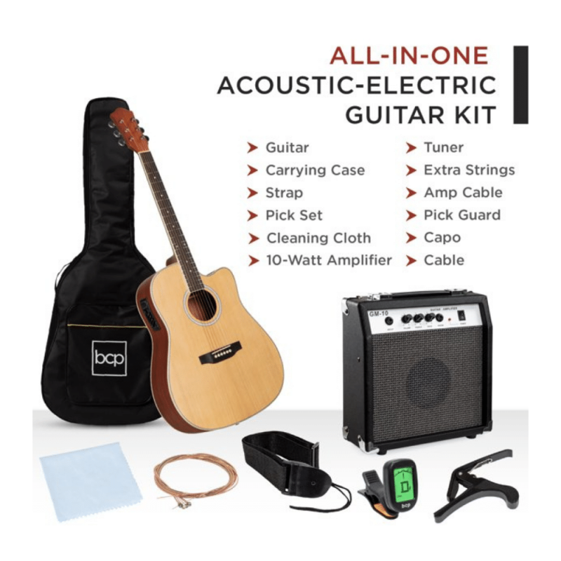 Best Choice Products Beginner Acoustic-Electric Guitar Starter Set 41" , Brown