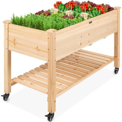 Best Choice Products Raised Garden Bed 48x24x32in Mobile Elevated Wood Planter, Liner