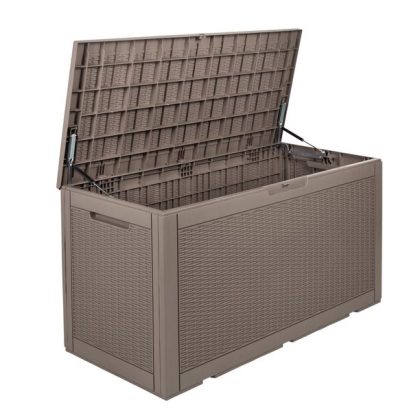 Honey-Can-Do Large Outdoor 100 Gallon Wicker and Resin Deck Box, Brown